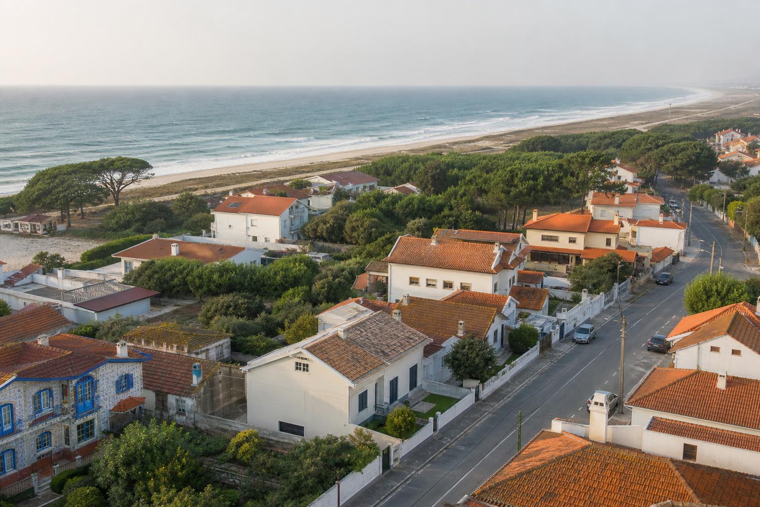Portuguese village rooftops near the coast
